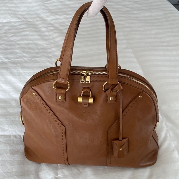 YSL Yves Saint Laurent Rive Gauche Tan Calfskin Leather XL Muse Handbag - Picture 3 of 16